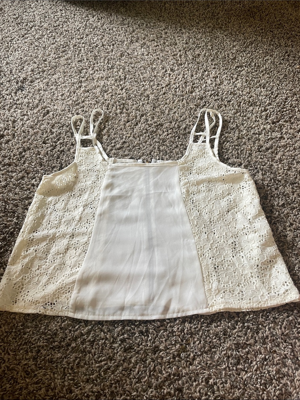 Lace Panel Cream Camisole with Double Straps